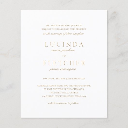 Gold Formal QR Code Budget Weduwen Uitnodiging Flyer (Voorkant)