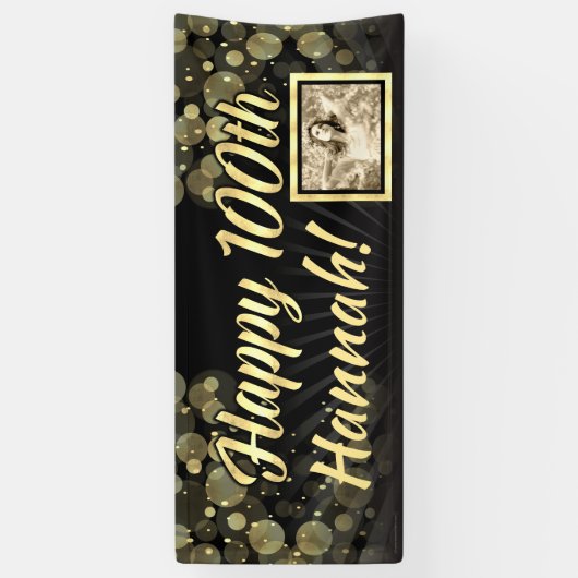 Gold Foto 100th Birthday Party Decoration Spandoek (Verticaal)