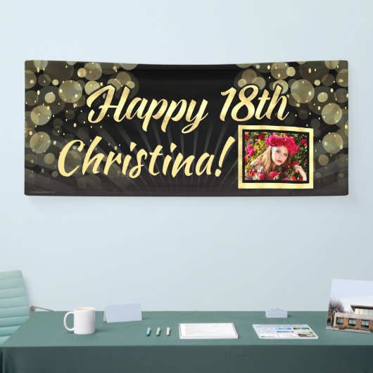 Gold Foto 18e geboortedag Decoratie Spandoek (Beurs)