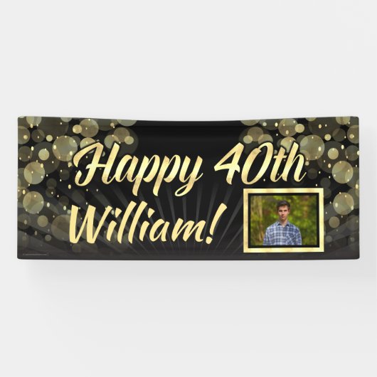 Gold Foto 40th Birthday Party Decoration Spandoek (Horizontaal)