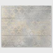 Gold Foxier Damask Silver Grey Wood Shabby Rustic Cadeaupapier (Vlak)