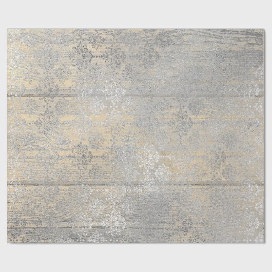Gold Foxier Damask Silver Grey Wood Shabby Rustic Cadeaupapier (Vlak)