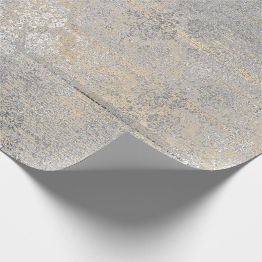 Gold Foxier Damask Silver Grey Wood Shabby Rustic Cadeaupapier (Hoek)