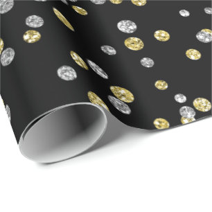 Gold Foxier Diamonds Metallic Black Confetti Lux Cadeaupapier