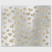 Gold Foxier Hearts Confetti Metallic Silver Sparkl Cadeaupapier (Vlak)