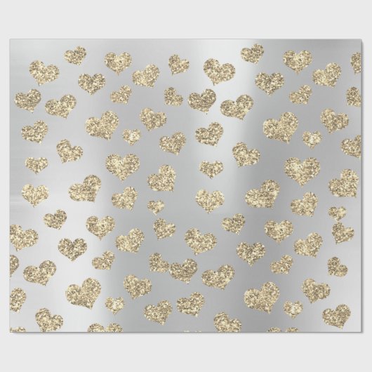 Gold Foxier Hearts Confetti Metallic Silver Sparkl Cadeaupapier (Vlak)