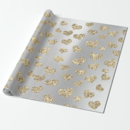 Gold Foxier Hearts Confetti Metallic Silver Sparkl Cadeaupapier
