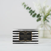 Gold Frame Abstract Black White Stripes Visitekaartje (Staand voorkant)