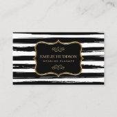 Gold Frame Abstract Black White Stripes Visitekaartje (Voorkant)
