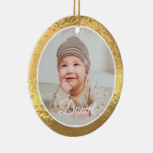 gold Frame Baby's First Christmas Keramisch Ornament (Rechts)