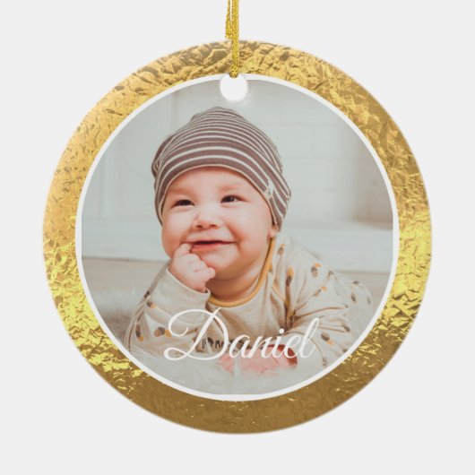 gold Frame Baby's First Christmas Keramisch Ornament (Achterkant)