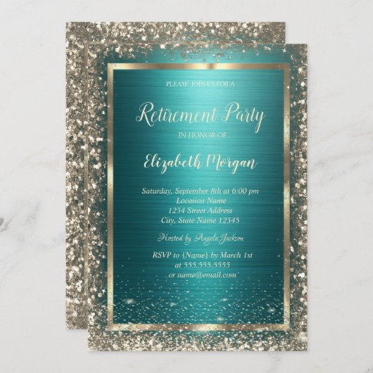 Gold Frame Border Green Metallic Retirement Kaart (Voorkant / Achterkant)