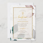 Gold Frame Botanical Flowery Baptism Kaart (Voorkant)