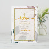 Gold Frame Botanical Flowery Baptism Kaart (Staand voorkant)