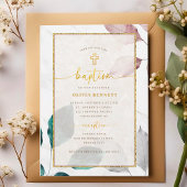 Gold Frame Botanical Flowery Baptism Kaart