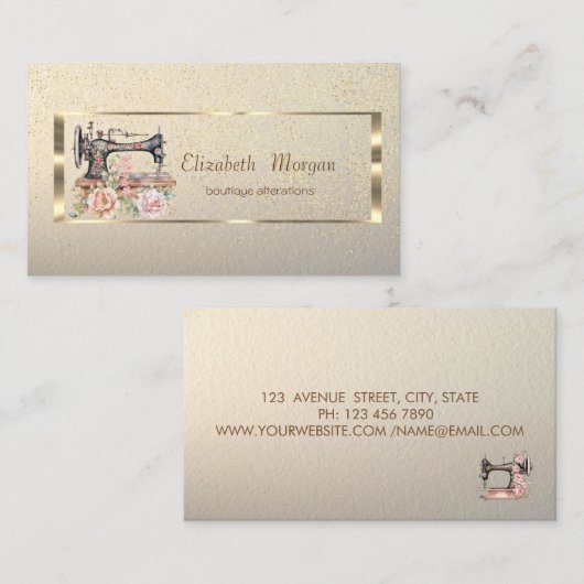  Gold Frame,Confetti Floral Sewing Machine Visitekaartje (Voorkant / Achterkant)