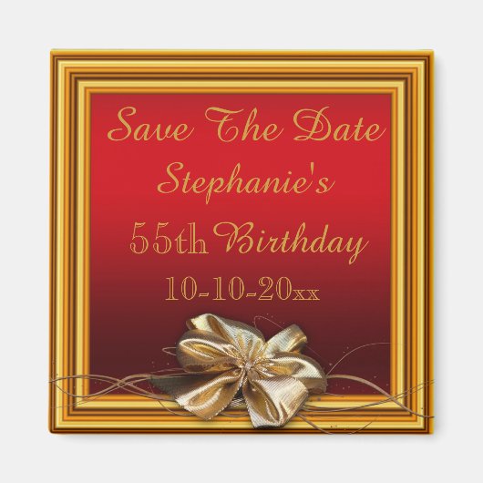 Gold Frame & Faux Bow 55th Birthday Magneet (Voorkant)