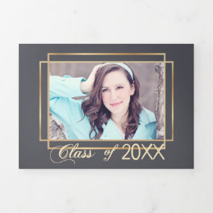 Gold Frame Gray Background Graduation Foto Drieluik Wenskaart