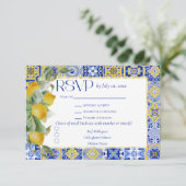 Gold Frame Italian Blue Tile Lemon Meal Wedding RSVP Kaartje (Staand voorkant)