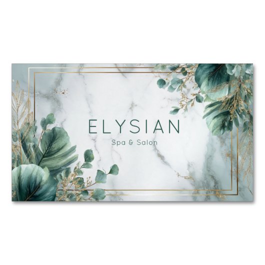 Gold Frame Marble Green Eucalyptus Botanical Magnetisch Visitekaartje (Voorkant)