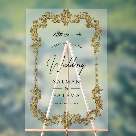 Gold Frame Muslim Wedding Welcome Frosted Acryl Bord (Neutraal)