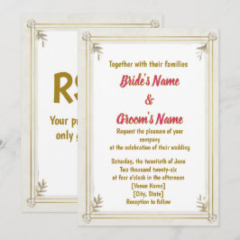 Gold Frame Pearl Floral Wedding Invitation Feestdagenkaart