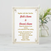 Gold Frame Pearl Floral Wedding Invitation Feestdagenkaart (Staand voorkant)