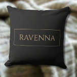 Gold Frame Personalized Name Deep Black Luxury Kussen<br><div class="desc">This elegant pillow features a deep black background with a personalized name written in a classic serif font in gold color. A thin gold frame surrounding the name creates a refined and balanced design that feels timeless and sophisticated. The minimalist layout combined with the black and gold palette gives the...</div>