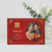 Gold Frame Photo Chinese Wedding Bedankkaart (Staand voorkant)