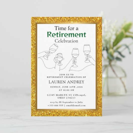 Gold Frame Retirement Celebration Invitation Kaart (Staand voorkant)