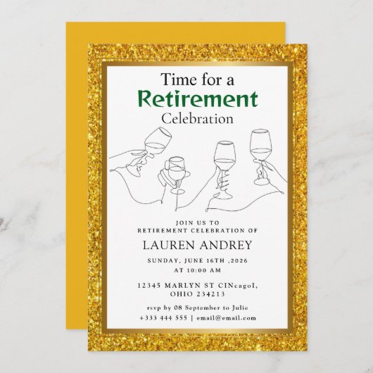 Gold Frame Retirement Celebration Invitation Kaart (Voorkant / Achterkant)