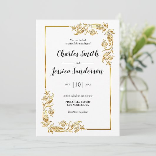 Gold Frame Wedding Invitation Kaart (Staand voorkant)