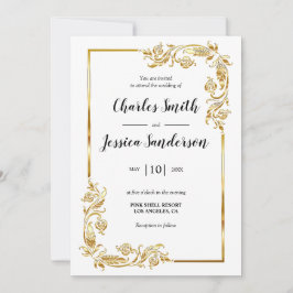 Gold Frame Wedding Invitation Kaart