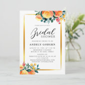 Gold Frame with Orange Floral Modern Bridal Shower Kaart (Staand voorkant)