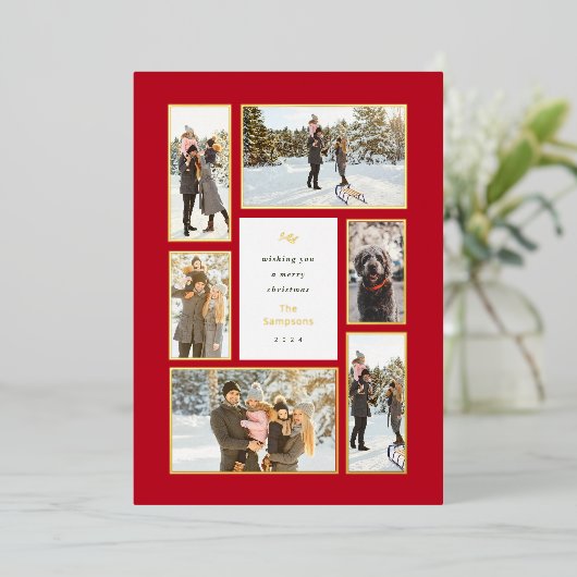 Gold Framed 6 Folie voor kerstfeestdag met fotogal Folie Feestdagenkaart (Staand Voorkant)