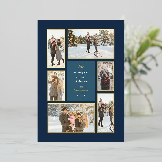 Gold Framed 6 Folie voor kerstfeestdag met fotogal Folie Feestdagenkaart (Staand Voorkant)