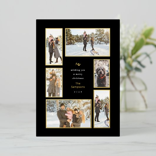 Gold Framed 6 Folie voor kerstfeestdag met fotogal Folie Feestdagenkaart (Staand Voorkant)