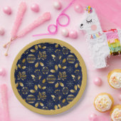 Gold Framed Blue Gold Holiday Pattern Papieren Bordje (Feest)
