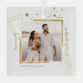 Gold Framed Foto Ons eerste kersthuwelijk Gla Glas Ornament (Achterkant)