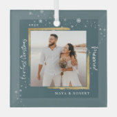 Gold Framed Foto Ons eerste kersthuwelijk Gla Glas Ornament (Voorkant)