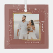 Gold Framed Foto Ons eerste kersthuwelijk Glas Ornament (Voorkant)