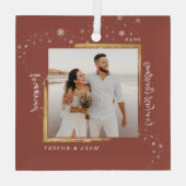 Gold Framed Foto Ons eerste kersthuwelijk Glas Ornament (Achterkant)