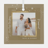 Gold Framed Foto Ons eerste kersthuwelijk Glas Ornament (Voorkant)