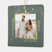 Gold Framed Foto Ons eerste kersthuwelijk Keramisch Ornament (Links)