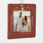 Gold Framed Foto Ons eerste kersthuwelijk Keramisch Ornament (Rechts)