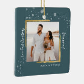 Gold Framed Foto Ons eerste kersthuwelijk Keramisch Ornament (Rechts)