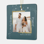 Gold Framed Foto Ons eerste kersthuwelijk Keramisch Ornament (Links)