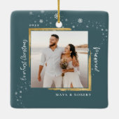 Gold Framed Foto Ons eerste kersthuwelijk Keramisch Ornament (Achterkant)