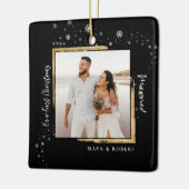 Gold Framed Foto Ons eerste kersthuwelijk Keramisch Ornament (Links)