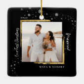 Gold Framed Foto Ons eerste kersthuwelijk Keramisch Ornament (Achterkant)